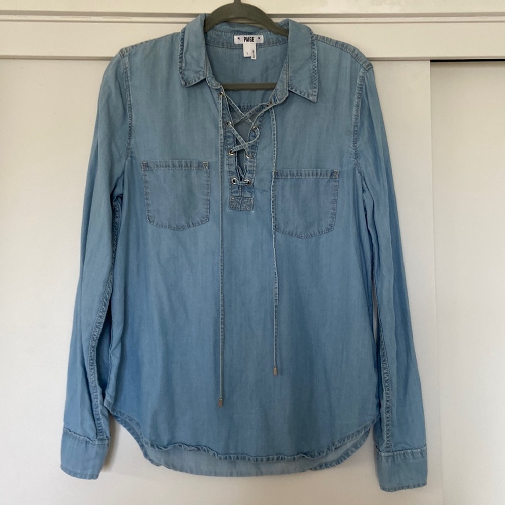 Paige Denim Lace Up Denim Shirt size Small